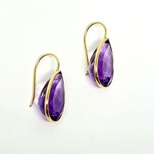 2 Ct Pear Cut Simulated Purple Topaz Drop/Dangle Earring 14k Yellow Gold Tested